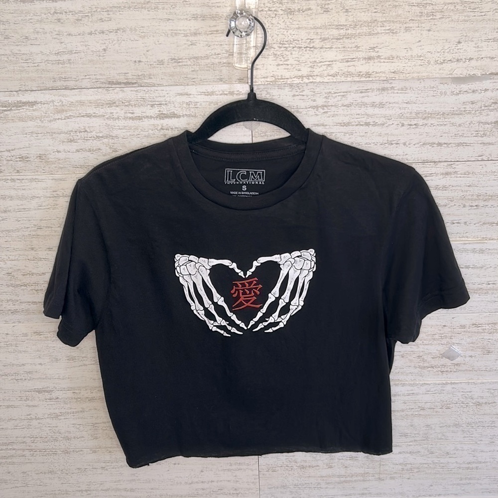 LCM International Skeleton Hand Heart Crop Top | SIZE S